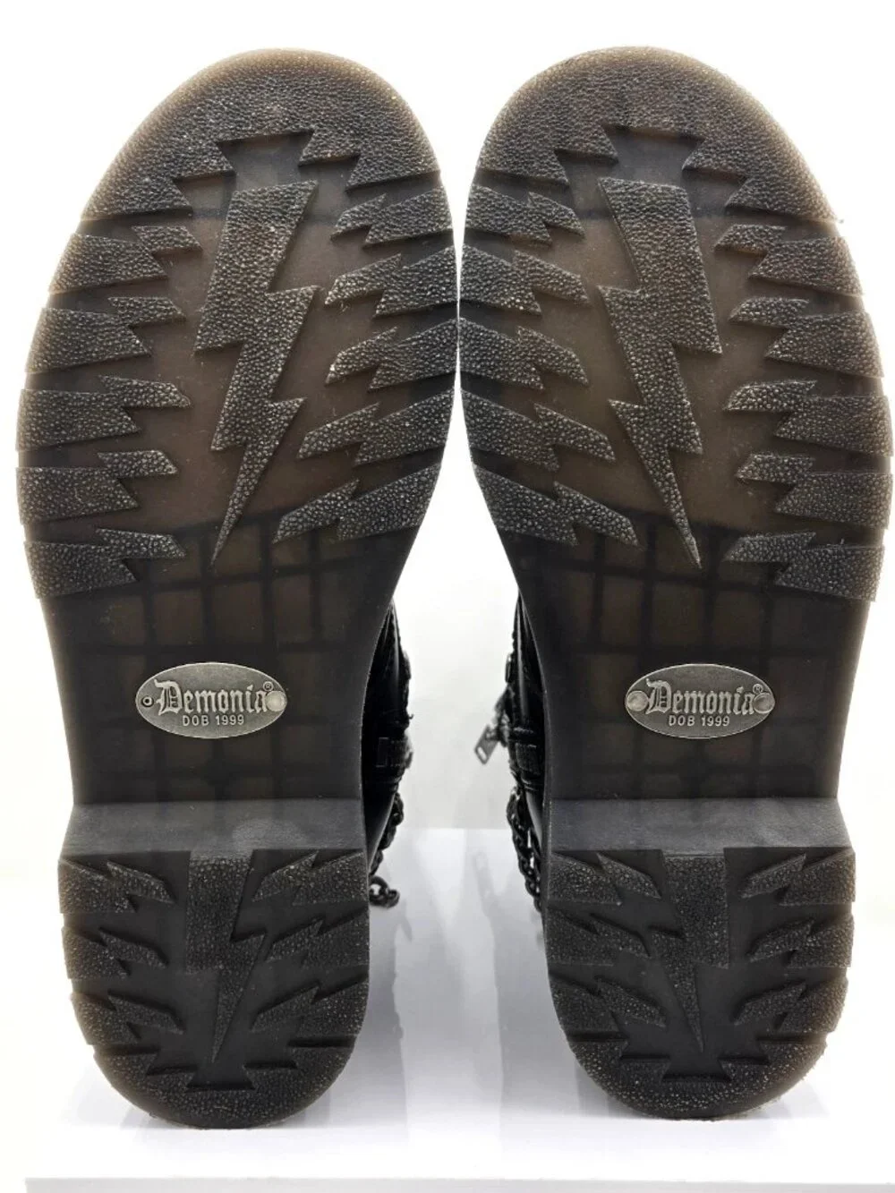 DEMONIA Bolt 250 Mens Sz 10 Black Goth Combat Biker Side Zip Buckle Chains Boots